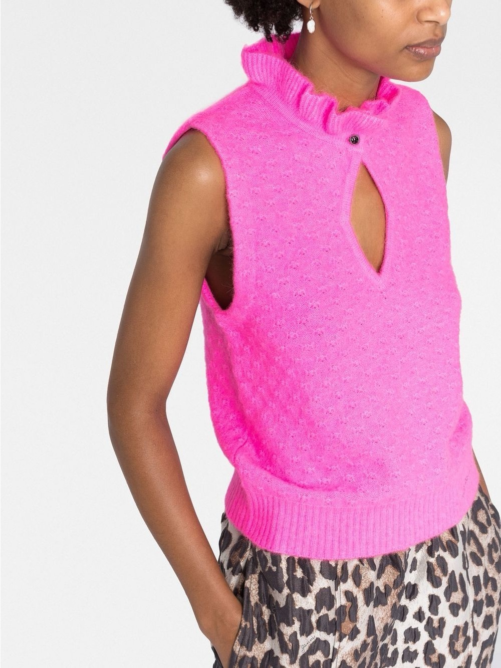 Ganni Cut-Out Knitted Top in Fuchsia Size Small